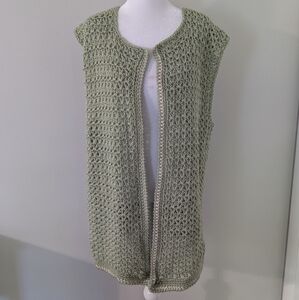 Vintage Womens‎ Handmade Crocheted Sweater Vest Boho Soft Open Front Sage Green